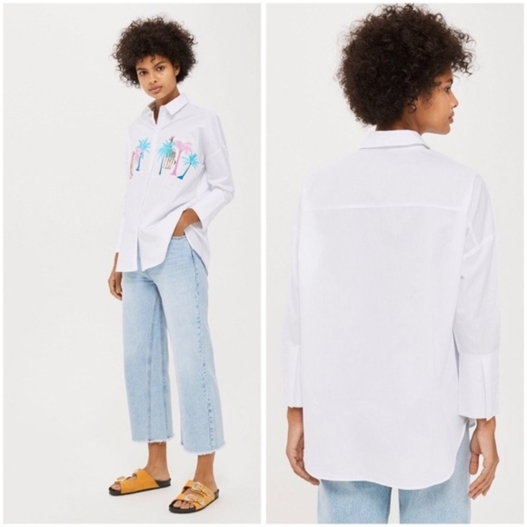 TopShop Palm & Giraffe Embroidered Shirt - Picture 1 of 4